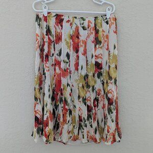 Liberte by Emanuel Pleated Watercolor Floral Skirt Silk Cotton Size 14